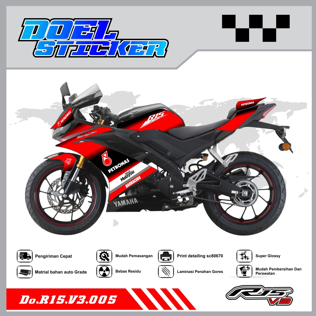 STICKER STRIPING R15 V3 - STICKER STRIPING SEMI FULL LIST VARIASI HOLOGRAM , CROME R15 V3 DOEL 005