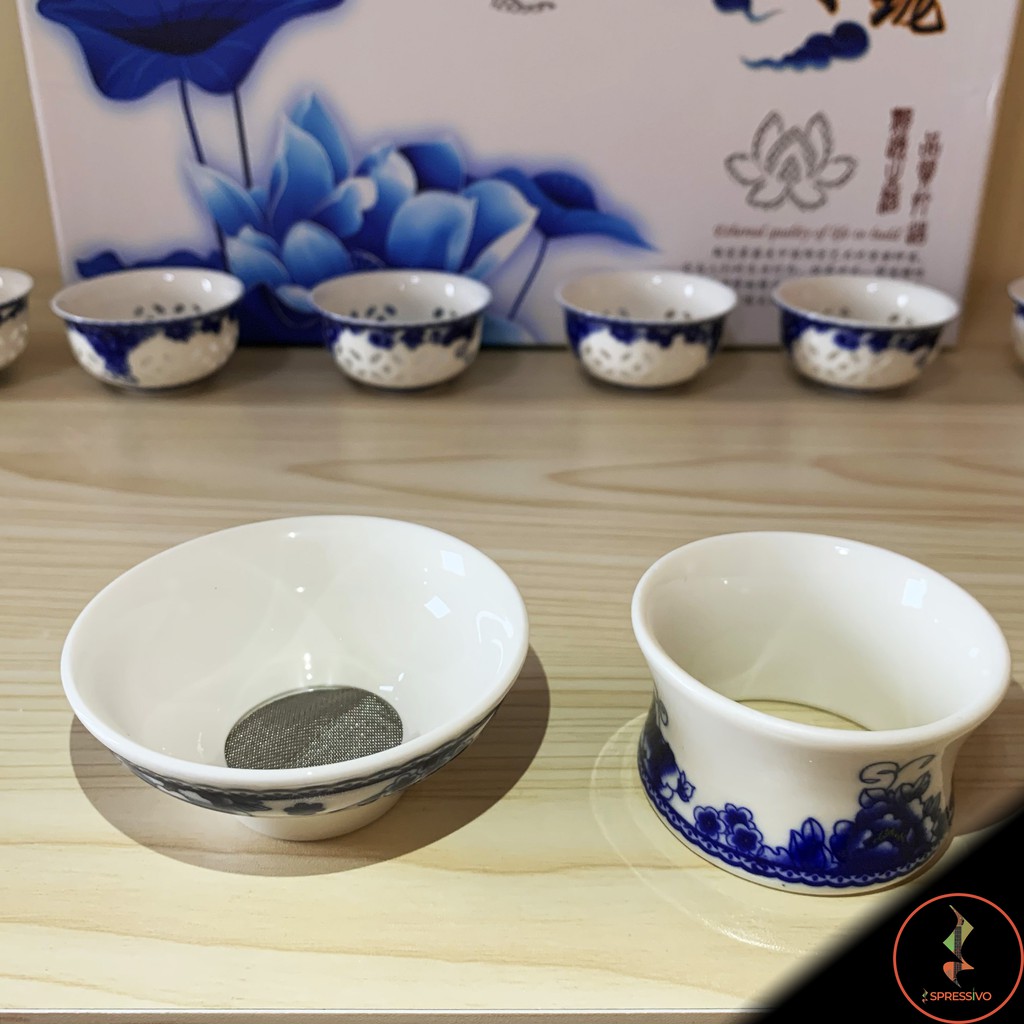 Teko 200ml + 8 Cangkir Saringan teh keramik blue &amp; white chinese tea set [1003]