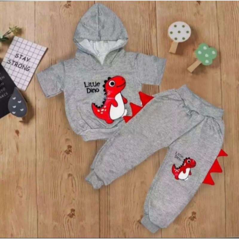 stelan anak laki laki/stelan dino hoddie 1-5 thn
