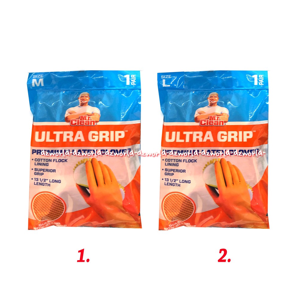 Mr Clean Ultra Grip Premium Latex Gloves Sarung Tangan Orange M L