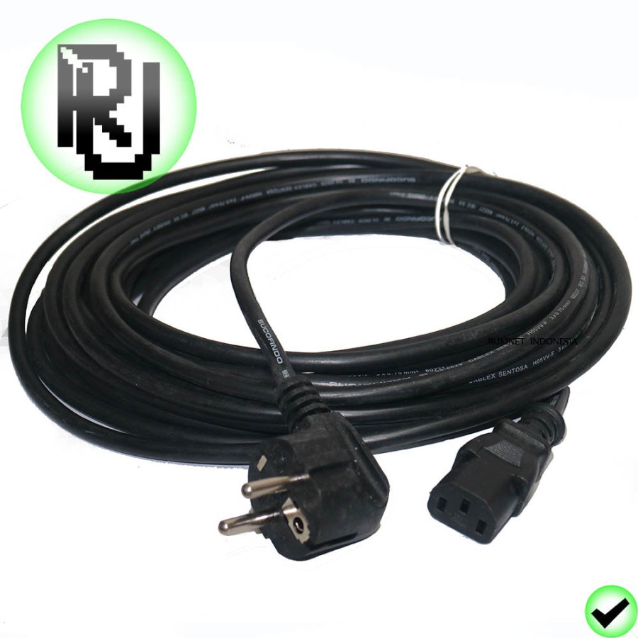 10m Kabel Power Tebal 0.75mm / 1.5mm SNI Untuk PSU PC UPS CPU Komputer / Monitor / Projector / Proyektor 10 Meter