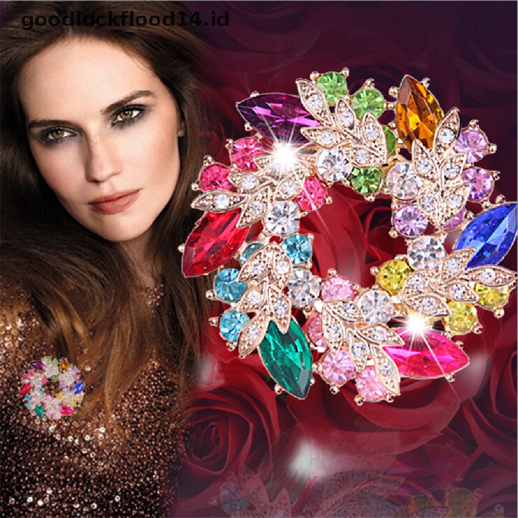 [OOID] New Fashion Shining Rhinestone Gold Plated Redbud Flower Pin Brooches Jewelry ID