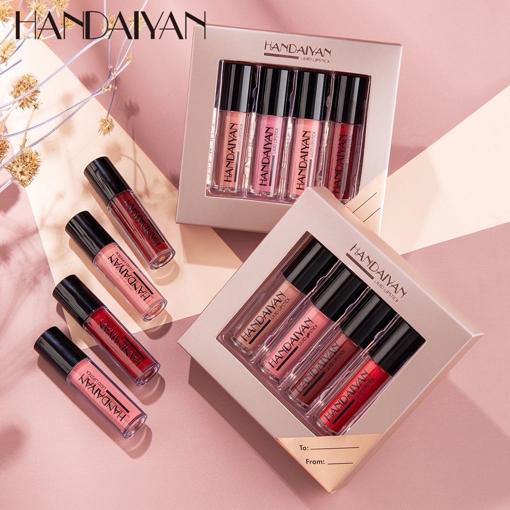 HANDAIYAN Matte Lip Gloss Liquid lipstick Long Lasting Waterproof Moisturizing Make Up Kit Lady Gift 4 Colors/Set