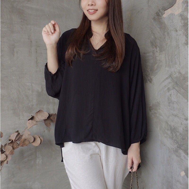 Orchi Blouse Vneck Crinkle Airflow Sakura Vneck Shirt Blouse Crinke