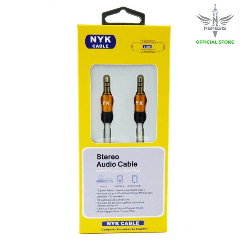 Cable audio nyk 3.5mm to 3.5 gold copper male stereo wired 1.5m  - kabel aux 1-1 1.5 meter