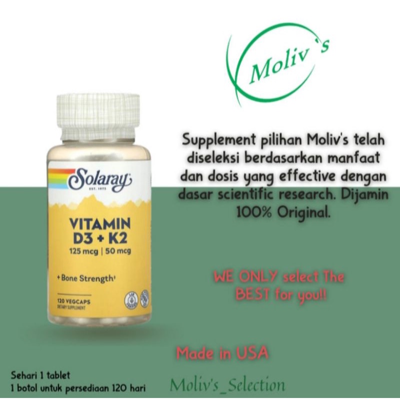 Solaray Vitamin D3+K2, 120 Vegcaps, 100%Original