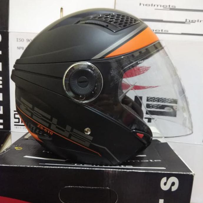 ❗❗ JAMINAN MURAH HELM PRIA HALF FACE❗❗ ZEUS ZS 610 BLACK ORANGE DOFF DISKON