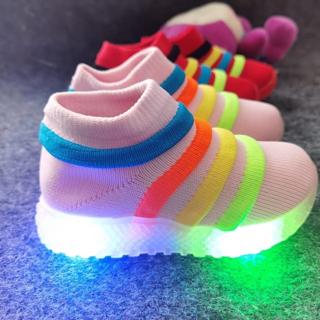 SEPATU LED CUTE MOTIP BOOT MODEL KAOS KAKI RAJUT HALUS