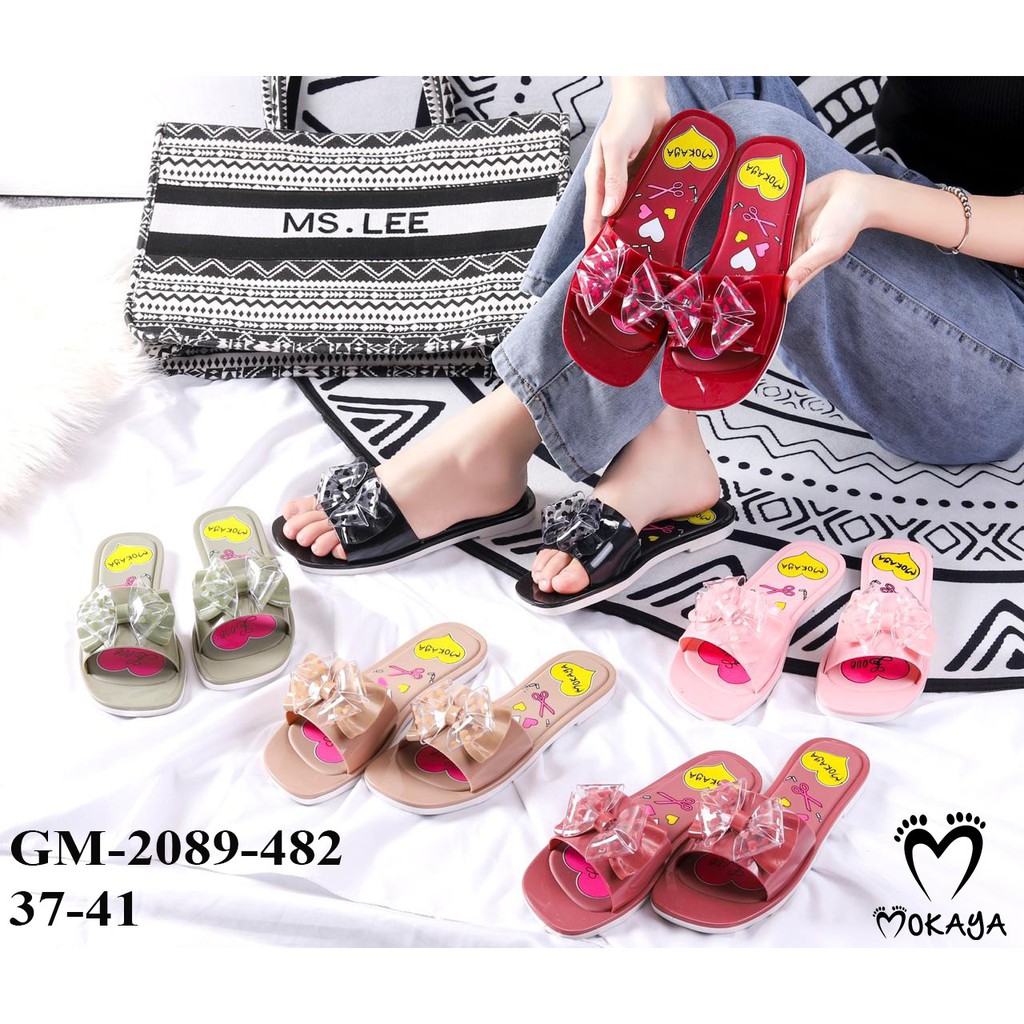 Sandal slop cewek mainan pita mika polkadot Import Mokaya size 37/41 ( code : GM-2089-482 )