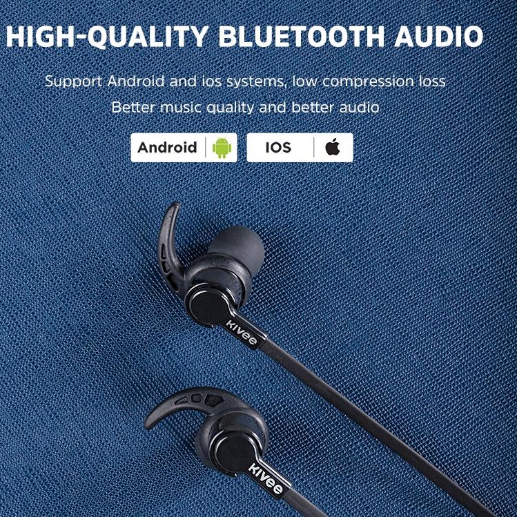 KIVEE Headset bluetooth sport wireless earphone 6D HD Audio Neckband Headphone 3I2