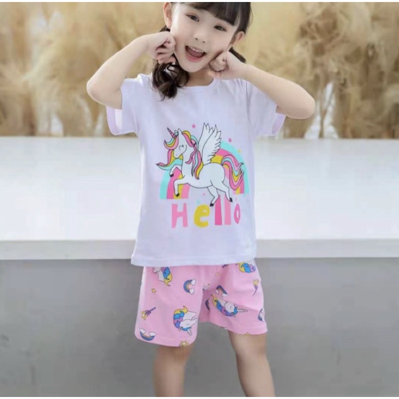 BAJU ANAK CEWEK KAOS 3-6THN IMPORT PIYAMA SETELAN CELANA PENDEK KAOS PREMIUM READY STOCK CUTE MOTIF