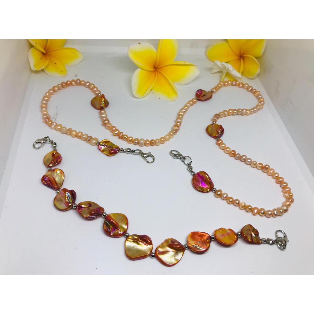 1 Set Kalung dan Konektor Masker Lebaran Mutiara Tawar