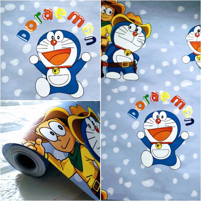 Grosir Murah Wallpaper Stiker Dinding Kartun Doraemon Nobita Koboy Lucu