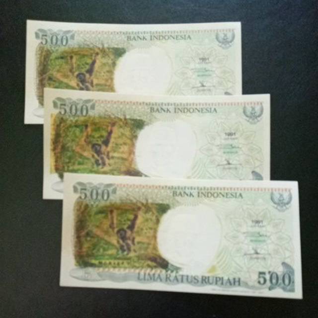 Uang kuno 500 monyet gantung tangan 2 tahun 1991