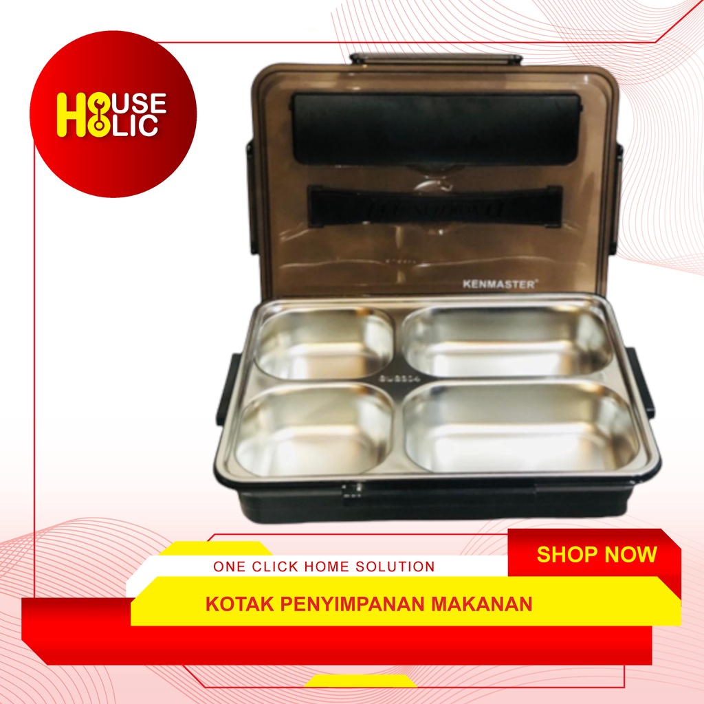 KENMASTER Kotak Makanan Box Makan 4 Sekat KM-014 / Lunch Box Stainless