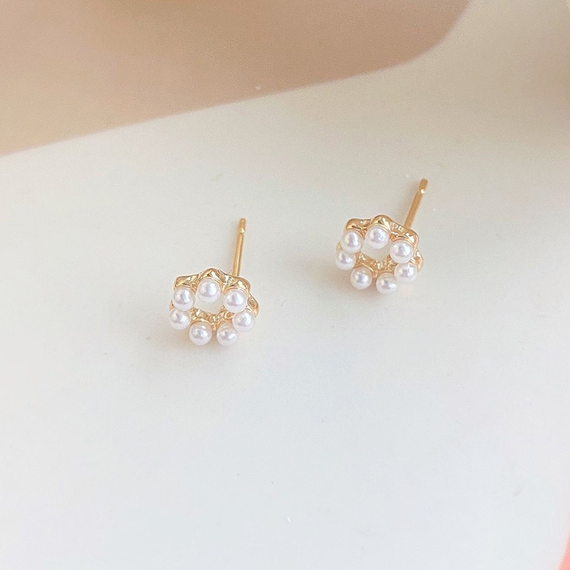 Elegant Pearl Gold Stud Earrings Anting Korea Round Party Earring for Women Girl Jewelry Accessories Gift