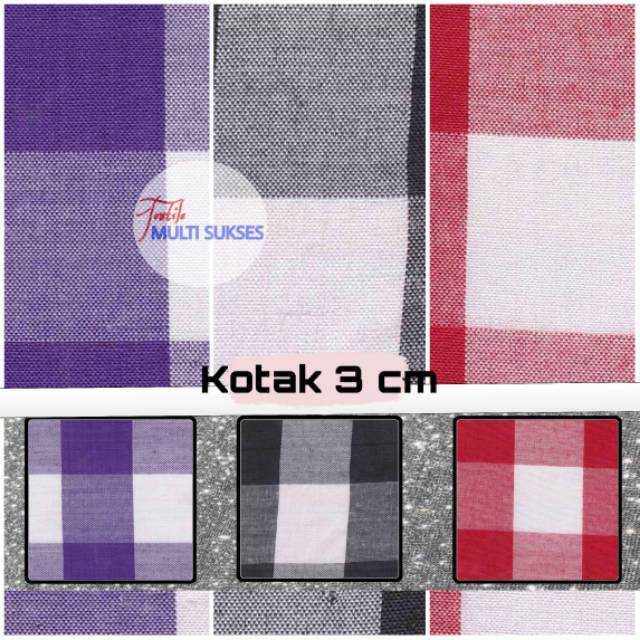BAHAN KAIN KOTAK CATUR 3CM MERAH HITAM UNGU