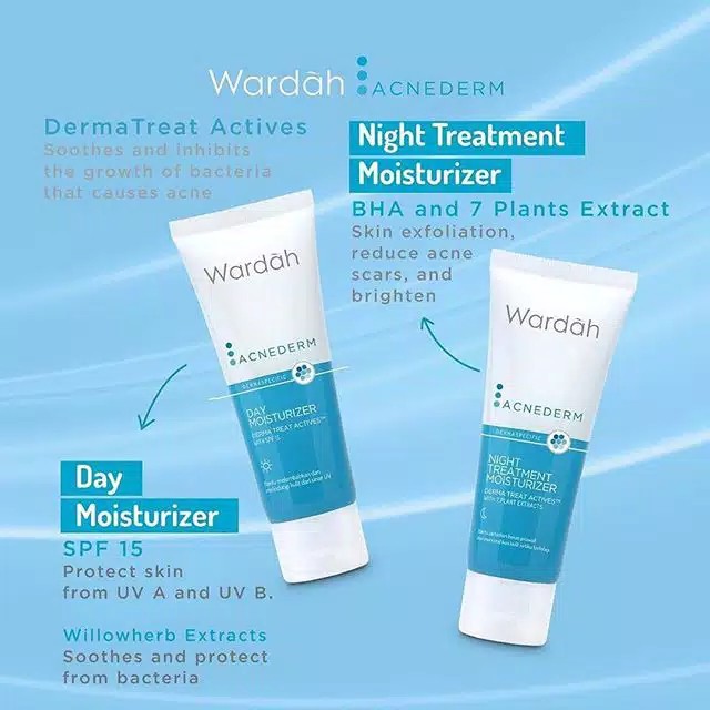 NEW WARDAH Acnederm Series - Pure Foaming Cleanser | Refining Toner | Day Night Treatment Moisturize