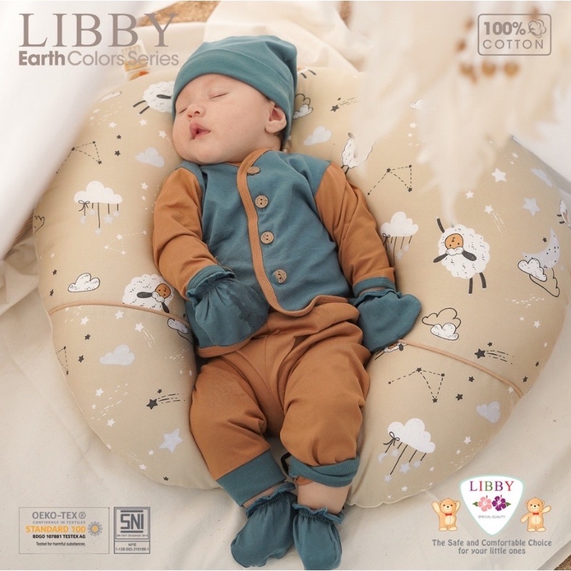 Libby Comfy set Stelan baju panjang kancing depan /piyama bayi Earth colour series