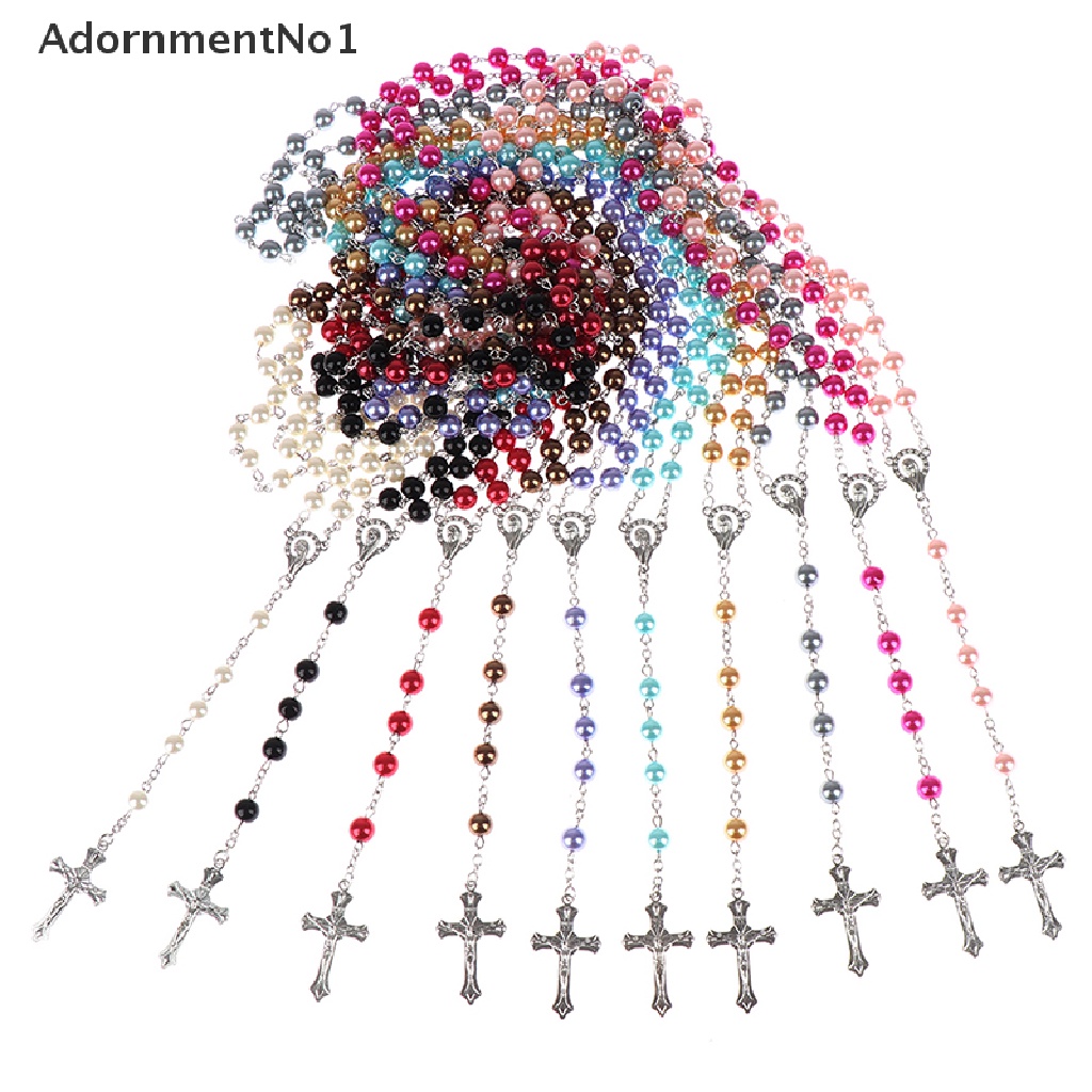 (AdornmentNo1) Kalung Rosario Katolik Manik Mutiara Imitasi + Salib Yesus