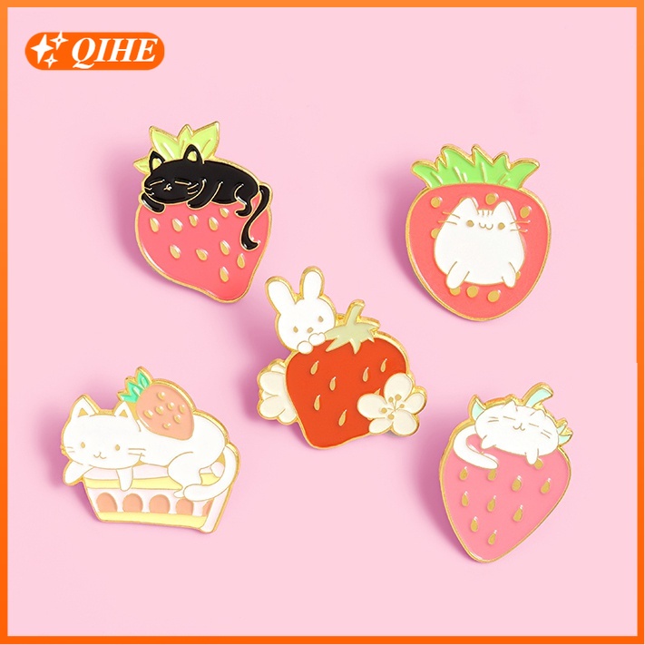 Bros Pin Desain Kartun Buah Strawberry Kucing Kelinci Untuk Hadiah Teman