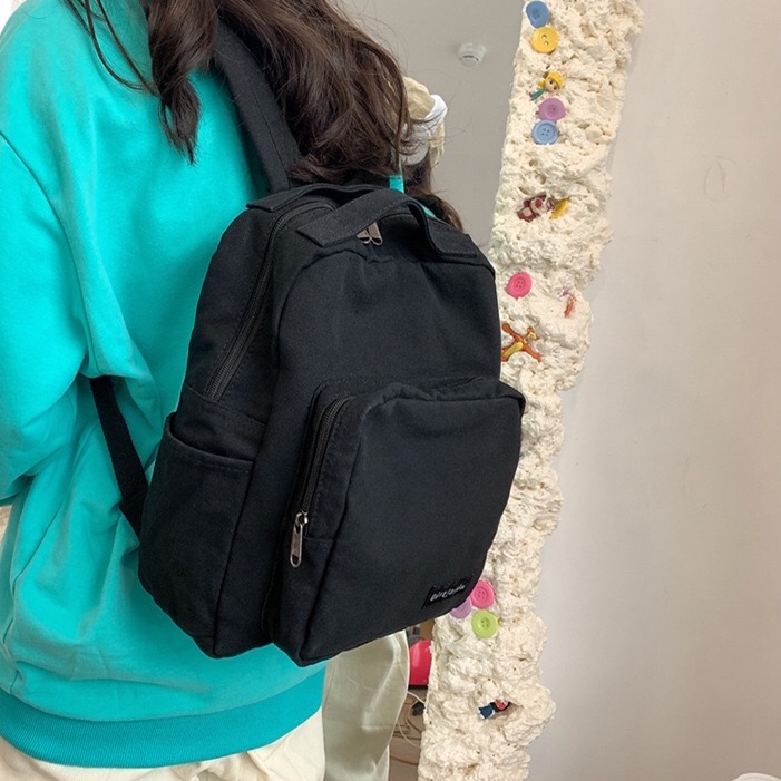 Tas Ransel Kanvas Polos Alpha Unisex Korean canvas backpack Import sekolah kuliah remaja perempuan ulzzang