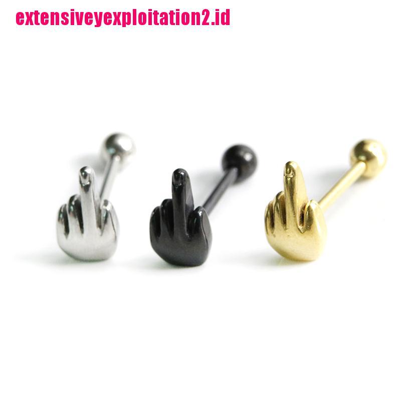 &lt; E2id &amp; &gt; Anting Tindik Lidah / Tubuh Bentuk Barbel Bahan Stainless Steel Gaya Punk