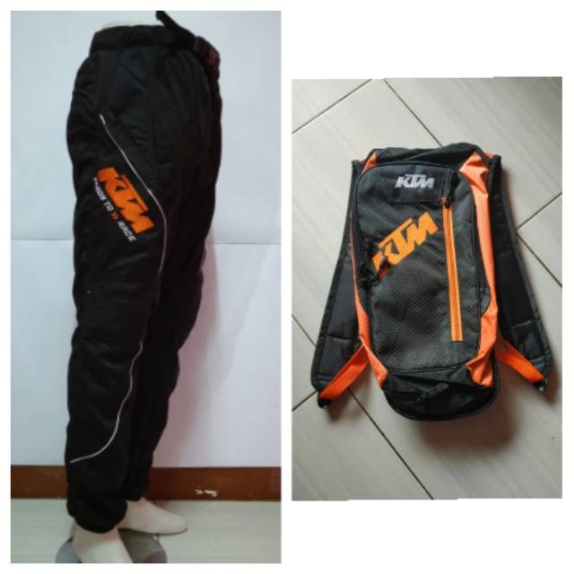 Celana cross trail hitam ktm dan tas punggung ktm sepaket