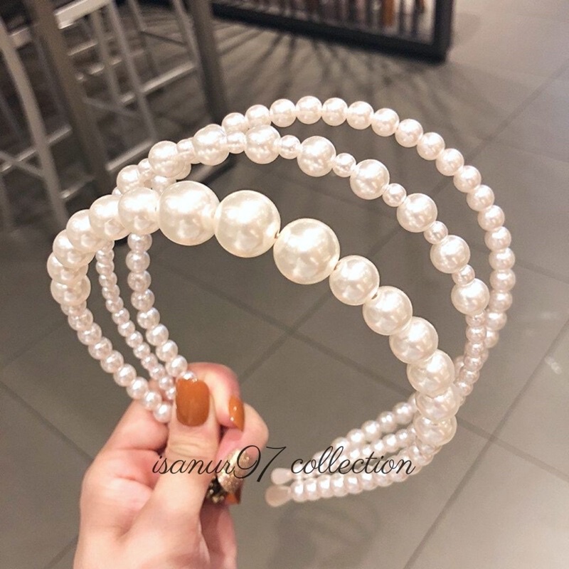 ISANUR97 | Bandana Pearl Headband Pearl Bando Gaya Korea Mutiara Pearl Korean Fashion Pearl Headband Bandana Fashion Party