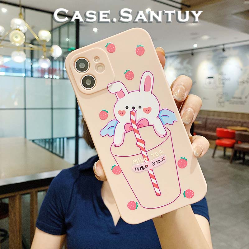 Soft Case Iphone 14 13 12 11 Pro Max X Xr Xs 8 7 6 6s Plus Square Edge Phone Case Cover Casing Silicone Bear Bunny