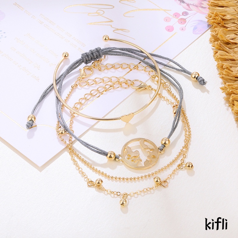 4Pcs,Fashion Emas Cinta Pembukaan Vintage,Gelang Set,Wanita Perhiasan,Aksesoris