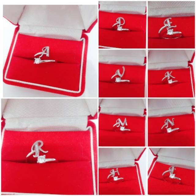 CINCIN HURUF INISIAL PERAK 925 LAPIS EMAS PUTIH / PERHIASAN SILVER WANITA / PERAK ASLI /IMPORT /C698