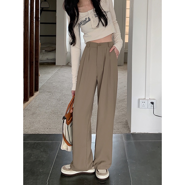 XIAOZHAINV Celana Wanita Korean Style High Waist Loose Pants 0035