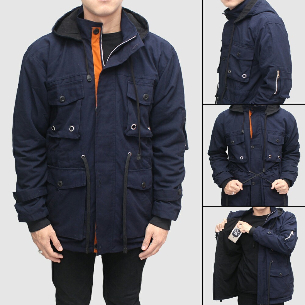 Jaket Parka Jumbo Canvas BGSR Pria Premium Pocket Series - Hitam