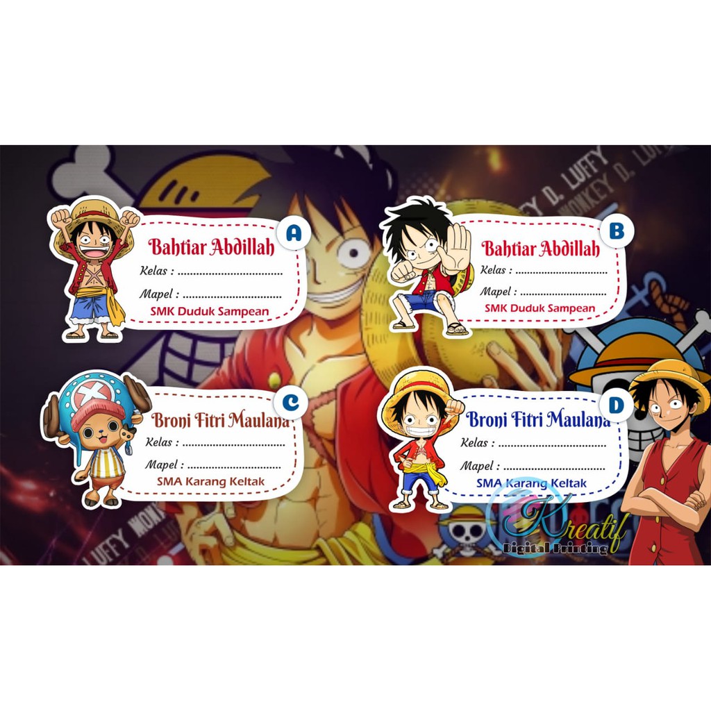 

Stiker nama sampul buku Tulis Tema One Piece Luffy