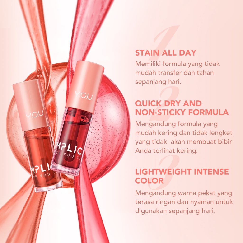 YOU Simplicity Love You Tint 6gr | Liptint Lipstick Make Up Cosmetics Tahan Lama, Quick Dry &amp; Tidak Lengket