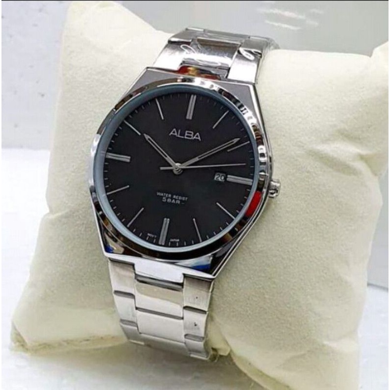 Jam Tangan Fashion Pria / Wanita ALBA Analog anti air Tgl aktif Wateresistan Rantai Stainless Steel