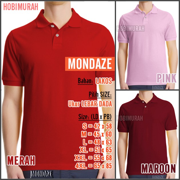  Kaos  Polo  Pria Wanita  MERAH  Kerah Polos MONDAZE 