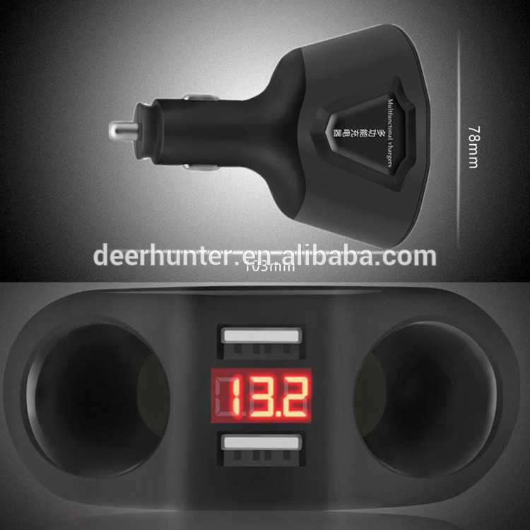 Car Charger Voltage Monitor 2 Port 3.1A with 2 Cigarette Socket 120W-Hitam