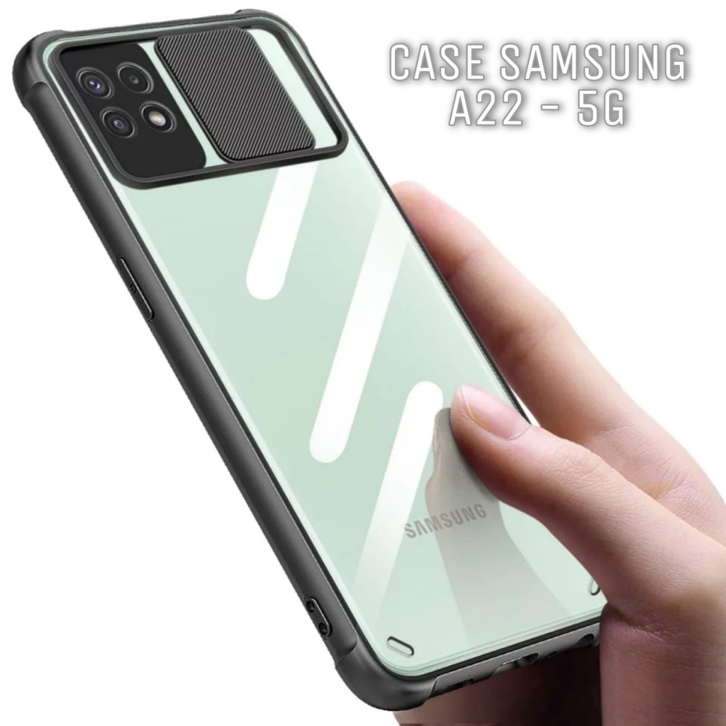 Case Samsung Galaxy A22 5G Hardcase Premium Fusion Sliding Armor Transparant