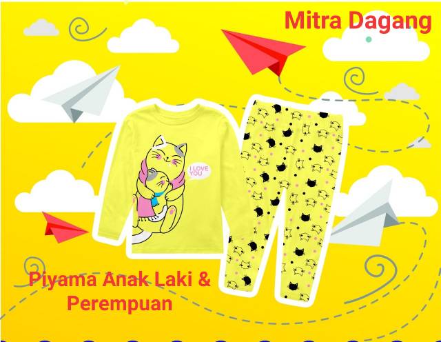 Baju Setelan Anak / Piyama Anak Lucu Motif Kucing