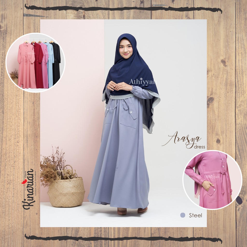 Gamis Athiyyah - ARASYA dress by Athiyyah Hijab - Gamis Syar'i Polos Modern - Tali Serut Cantik