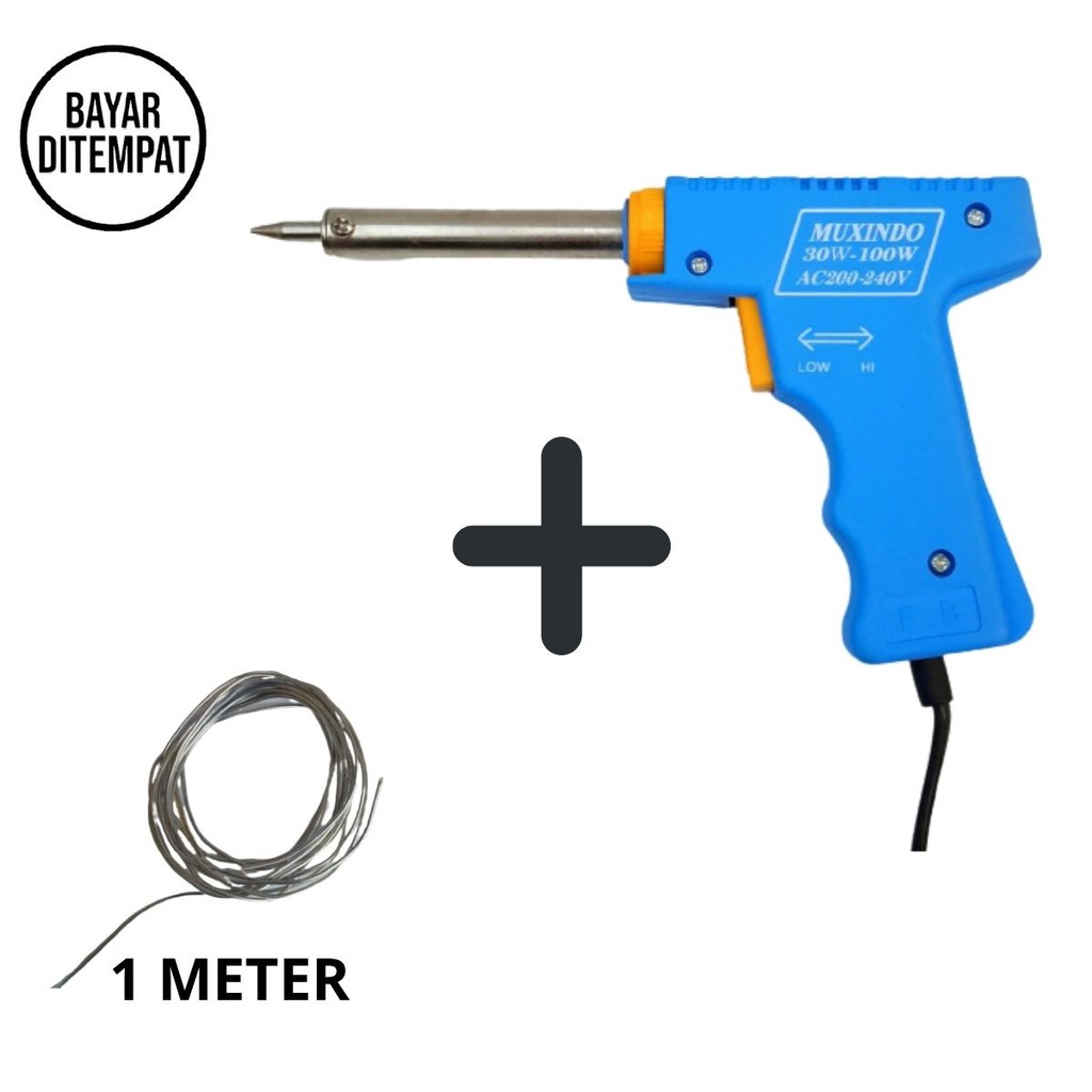 BWDO Solder Tembak 30W–100W Quick Heat Soldering Gun Dual Wattage Muxindo Plus Timah 1 Meter