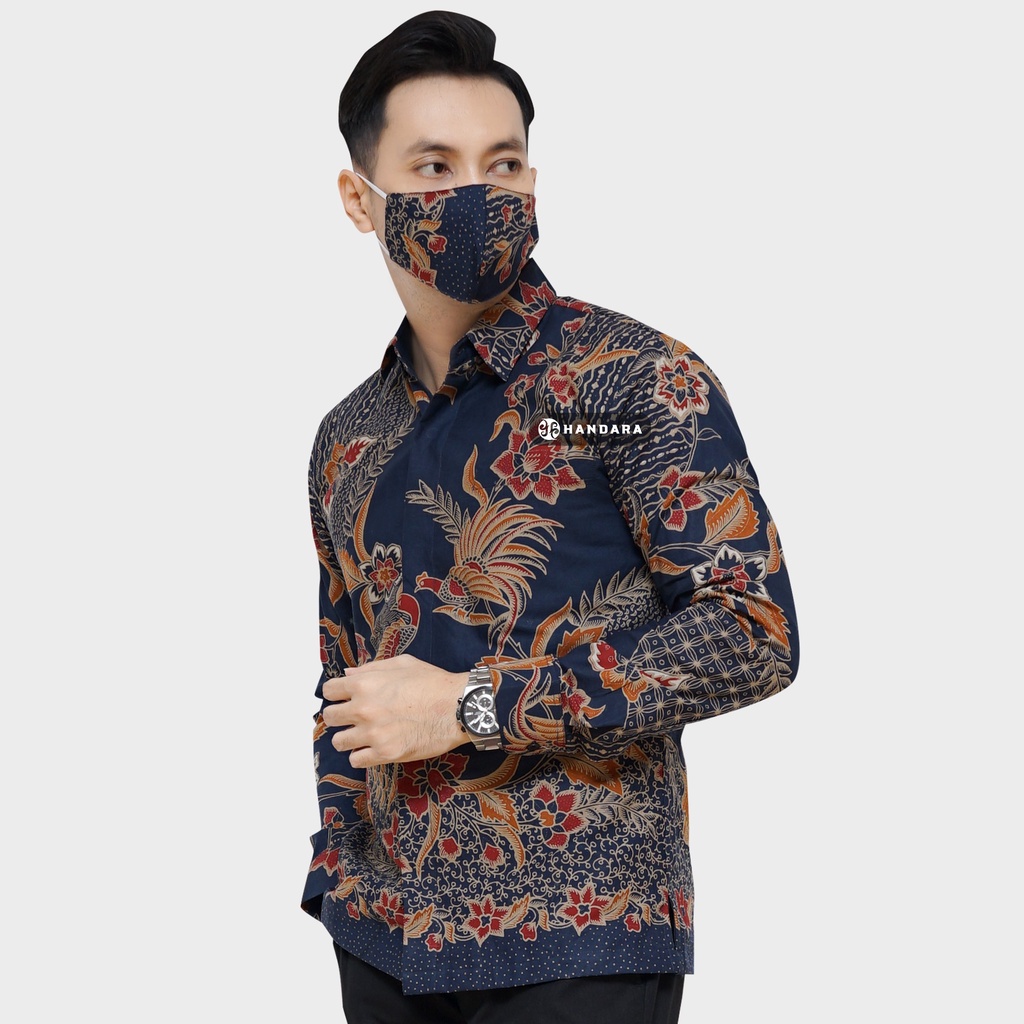 Baju Kemeja Batik Pria Lengan Panjang Slim Fit Premium Modern Full Furing Katun Halus Original Handara Motif Kembang Tresno HB-202