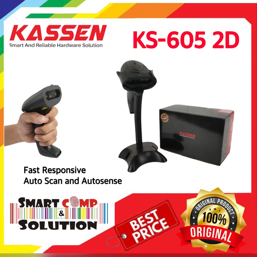 SCANNER BARCODE 1D&amp;2D AUTO SCAN&amp;SENSE KASSEN KS-605 2D KABEL USB+STAND