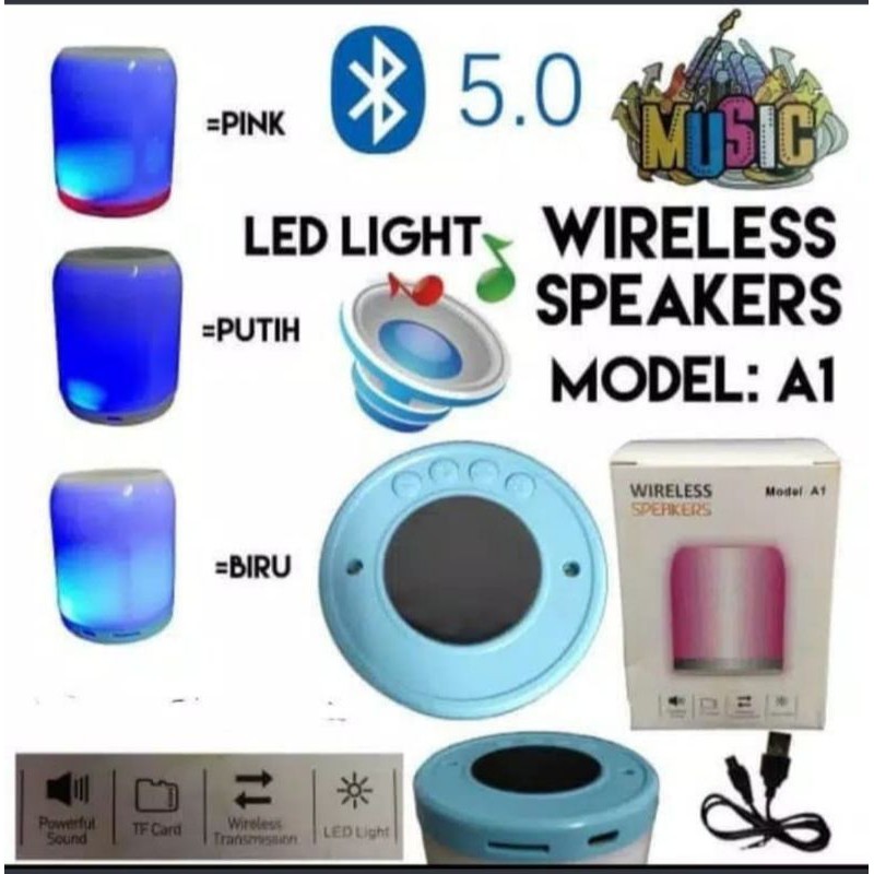 Speaker bluetooth speaker wireless A1 dengan lampu warna warni