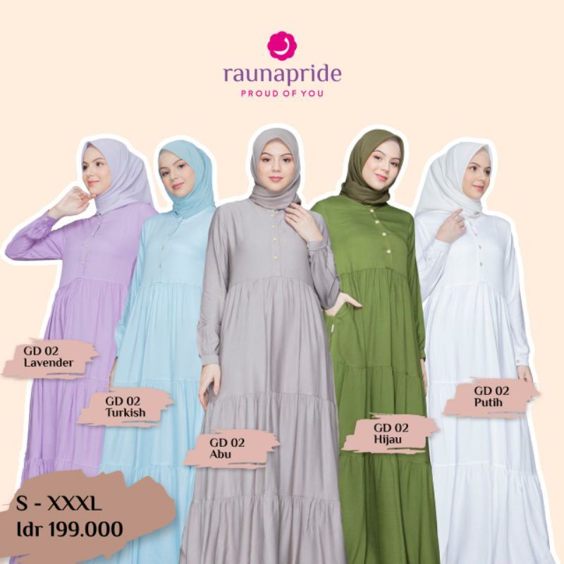 GAMIS RAUNA KATUN DEWASA RGD 02 ABU | PUTIH | LAVENDER | HIJAU | TURKIS