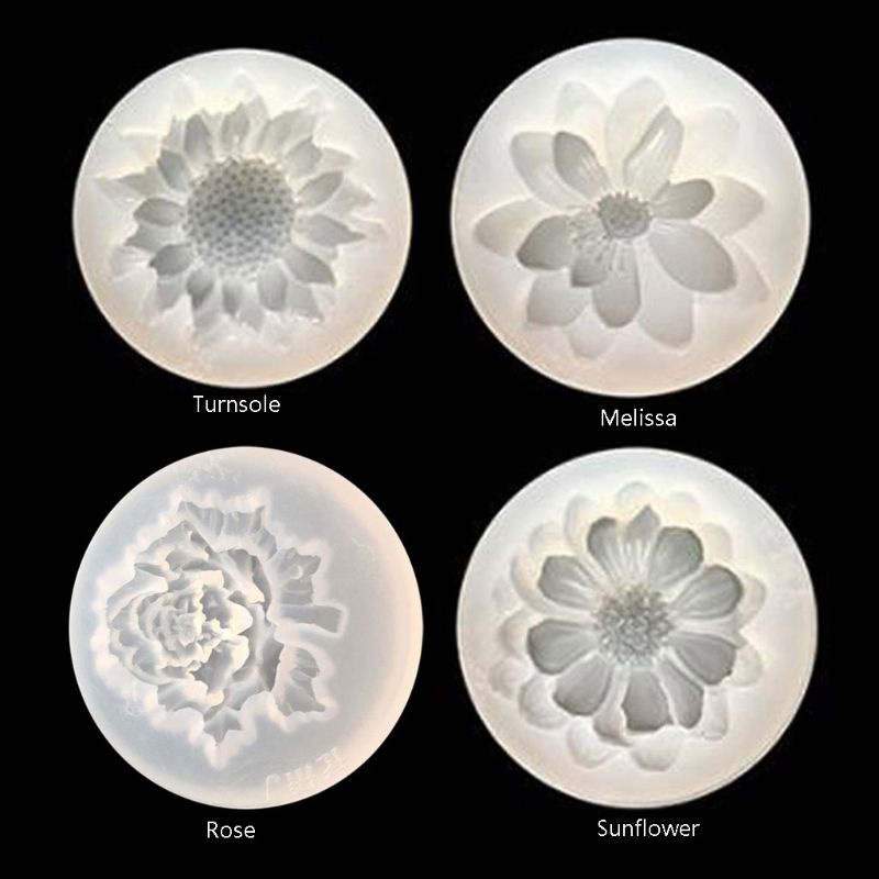 SIY  4Pcs Flower Epoxy Resin Mold Kits Camellia Sunflower Rose Pendant Mold Jewelry Making Tools