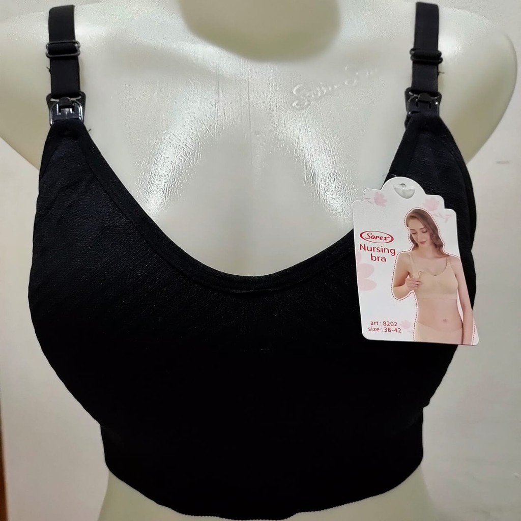 Bra Menyusui Rajut Sorex 8202 Bermotif Salur Berukuran Jumbo Lentur dan Tanpa Kawat-Hitam