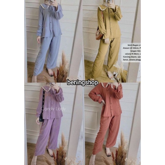 ONE SET CRINCKLE AIRFLOW KERAH RENDA / SETELAN PAJAMAS / DAILYSET CRINCKLE